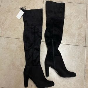 H&M OTK Over the Knee Black Suede Heeled Boots